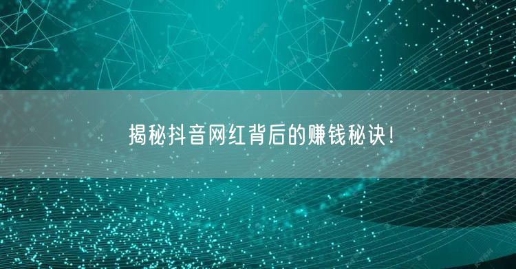 揭秘抖音网红背后的赚钱秘诀！