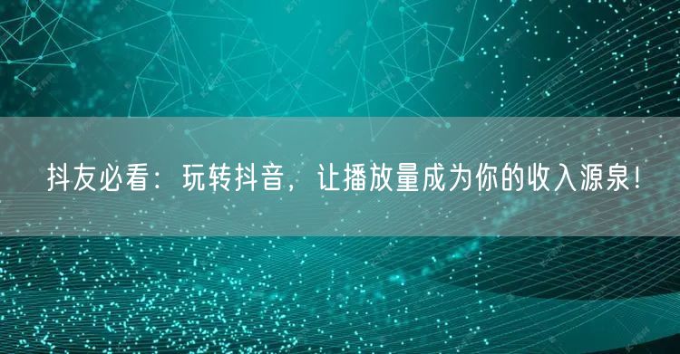 抖友必看：玩转抖音，让播放量成为你的收入源泉！