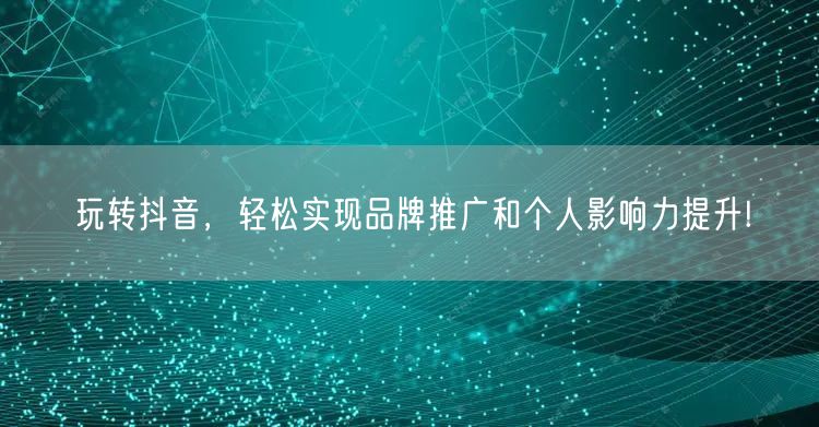 玩转抖音，轻松实现品牌推广和个人影响力提升!