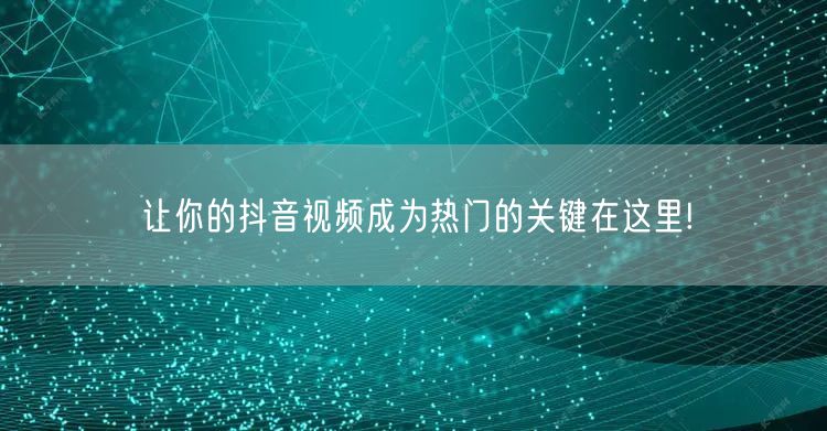 让你的抖音视频成为热门的关键在这里!